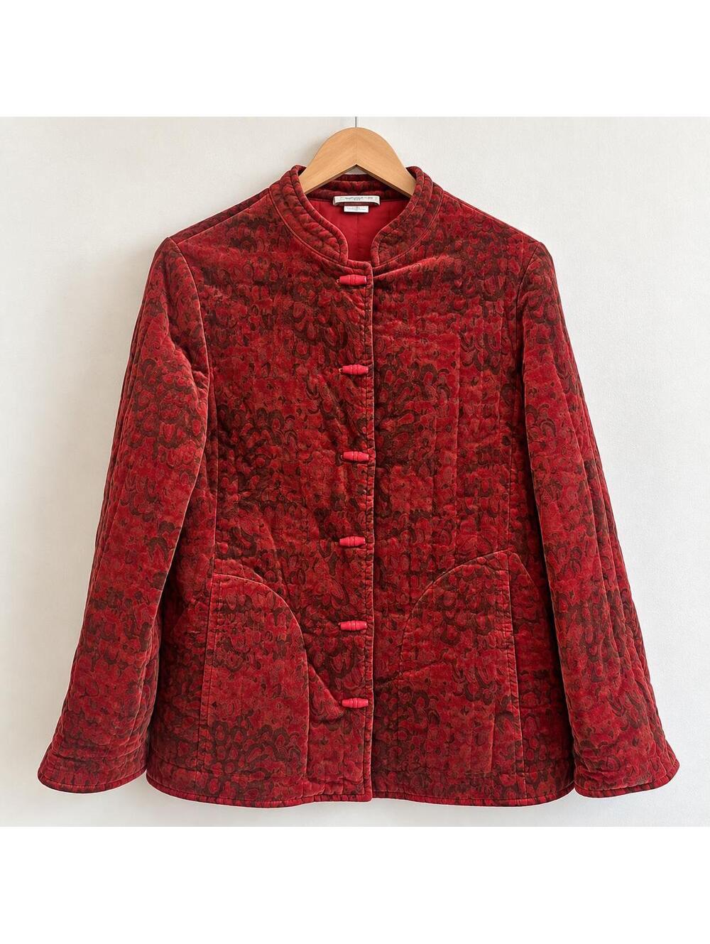Vintage F.A. Chatta Quilted Jacket | Red Paisley Mandarin Collar, Large